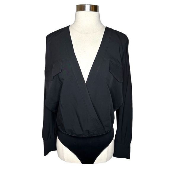 Good American Utility Surplice Wrap Bodysuit - Size 2 (Medium) - Black - Picture 2 of 7